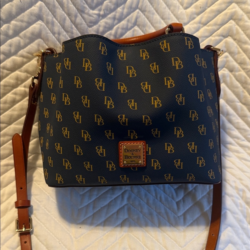 Dooney & Bourke Navy and Tan Gretta Small Brenna
